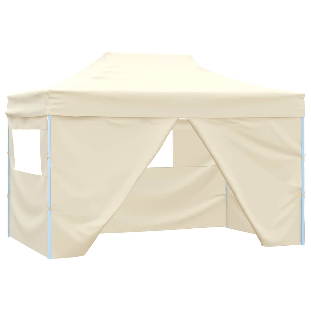 Faltzelt Pop-Up mit 4 Seitenteilen 3 x 4,5 m Cremeweiß