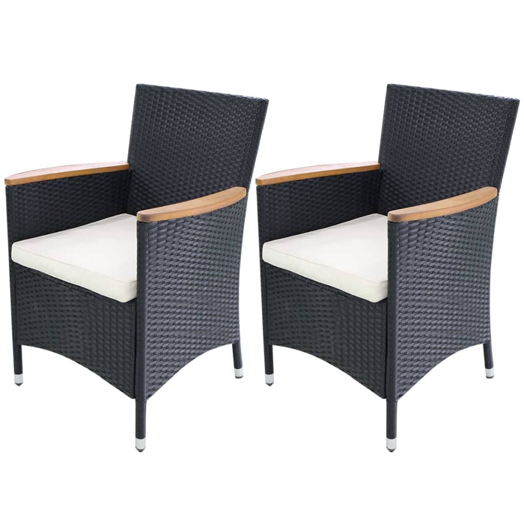 Gartenstühle 2 Stk. mit Polstern Poly Rattan Schwarz