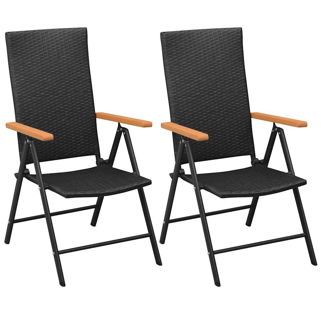 Stapelbare Klappstühle, 2 Stück, Polyrattan, Schwarz