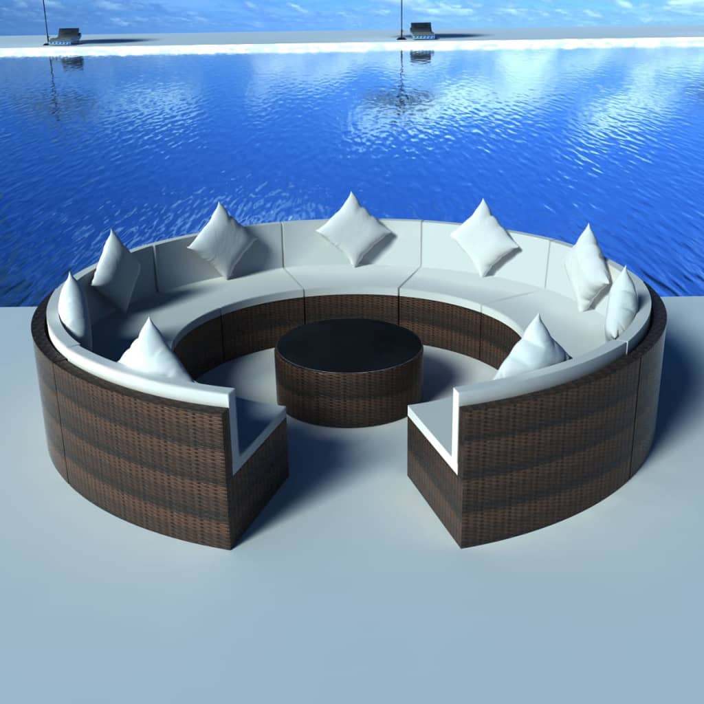 10-teiliges Garten-Lounge-Set mit Kissen, Poly Rattan, Braun