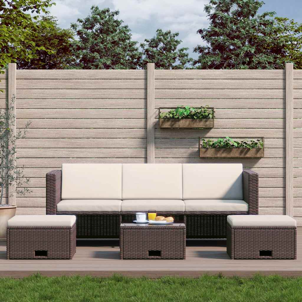 4-tlg. Garten-Lounge-Set mit Auflagen Poly Rattan Braun