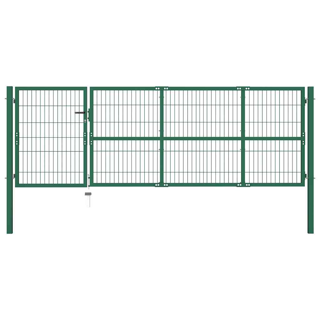 Gartentor mit Pfosten 350x100 cm Stahl Grün