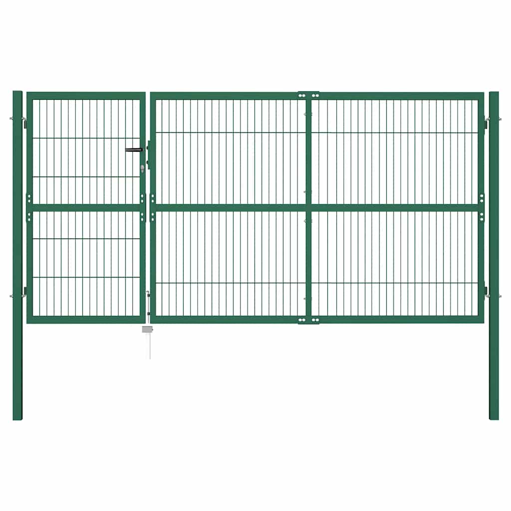 Gartentor mit Pfosten 350x140 cm Stahl Grün