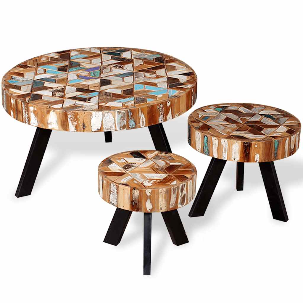 3-tlg. Couchtisch-Set Altholz Massiv