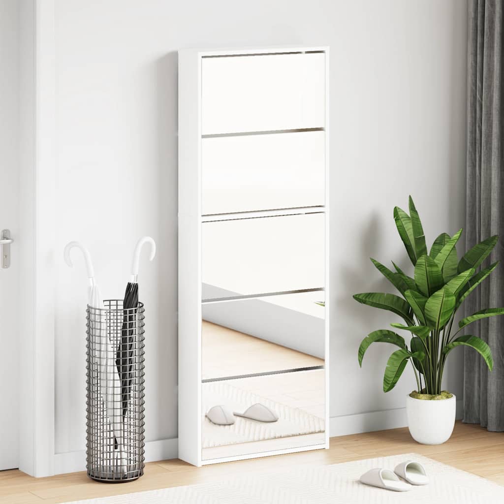 Schuhschrank mit 5 Fächern Spiegel Weiß 63×17×169,5 cm