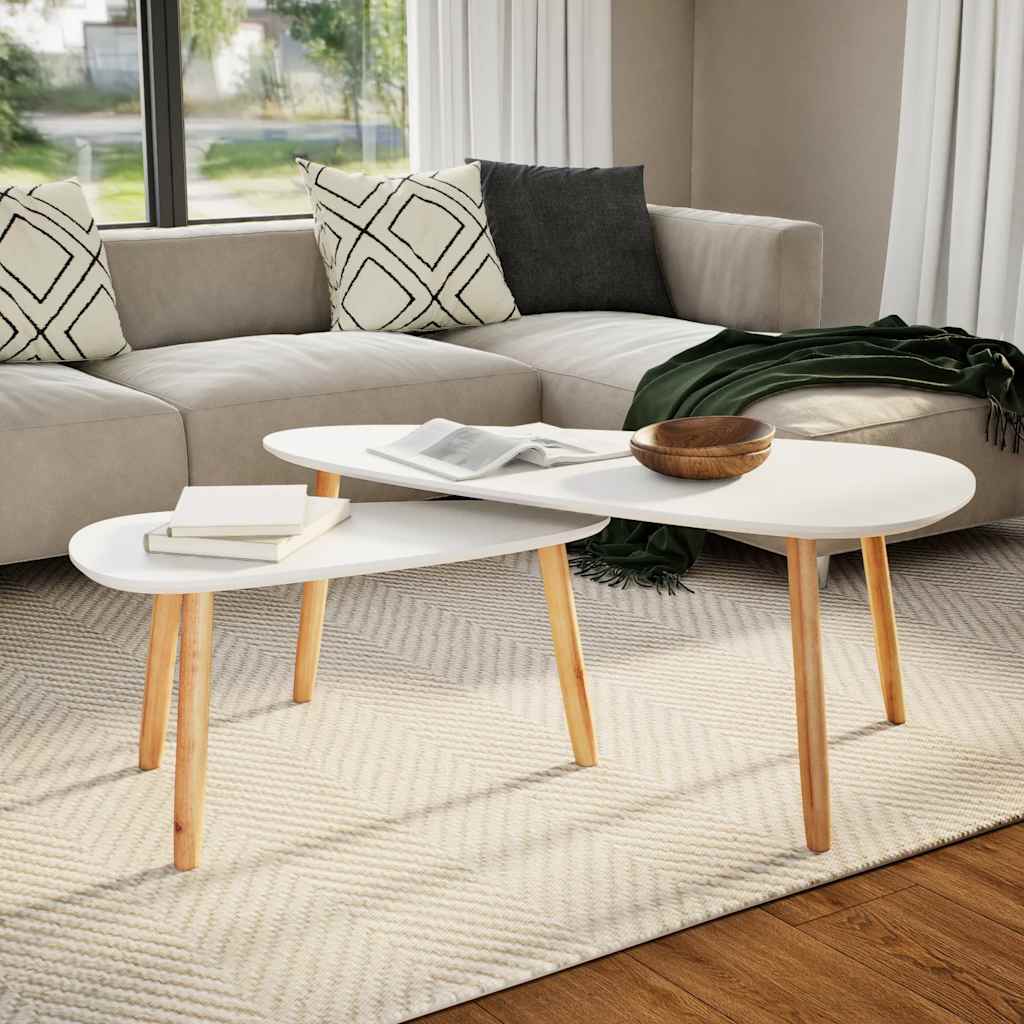 2-tlg. Couchtisch-Set Massivholz Kiefer Weiß