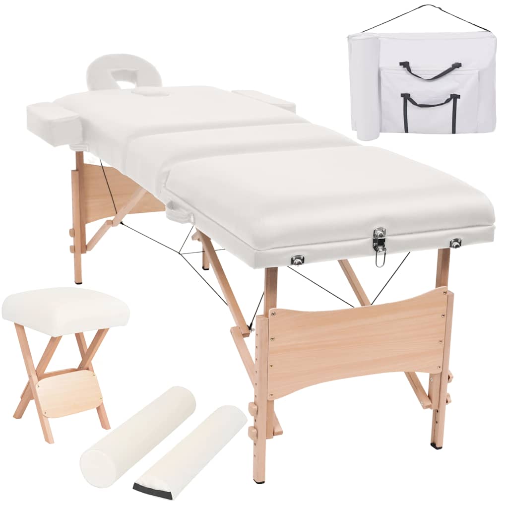 Massageliege 3-Zonen mit Hocker Klappbar 10 cm Sitz Weiß