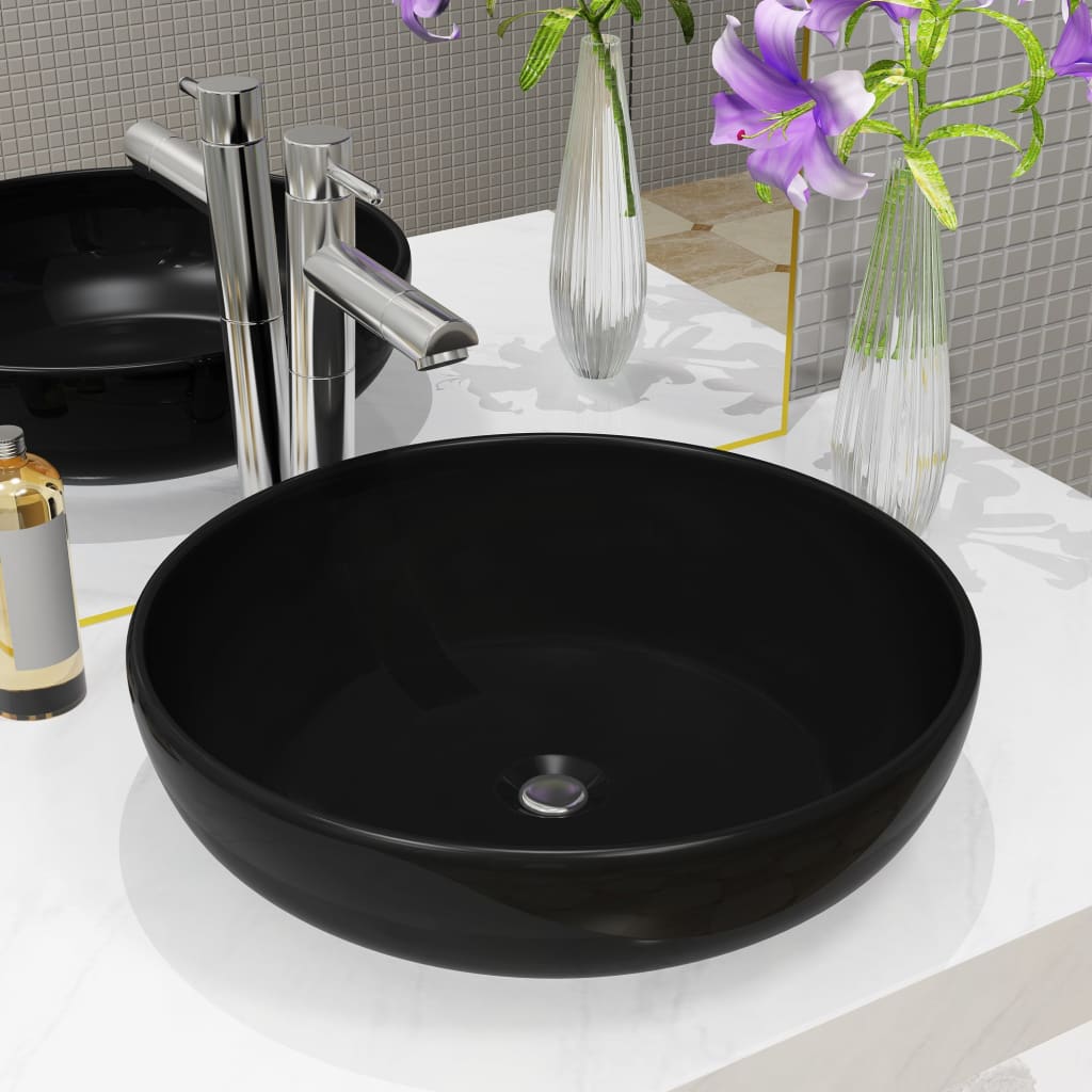 Waschbecken Keramik Rund Schwarz 42x12 cm