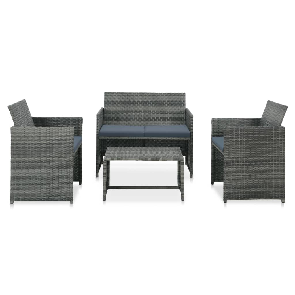 4-tlg. Garten-Lounge-Set mit Auflagen Poly Rattan Grau