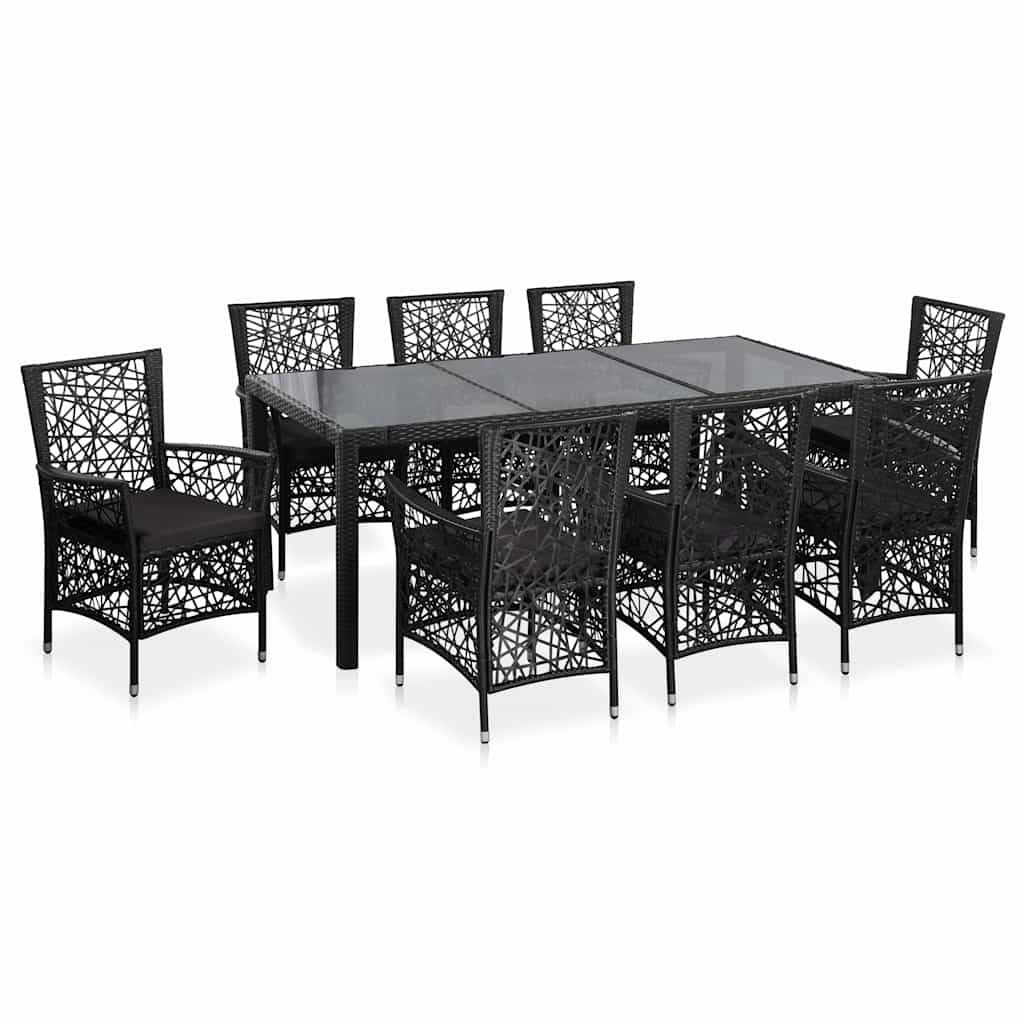 9-tlg. Garten-Essgruppe Poly Rattan Schwarz