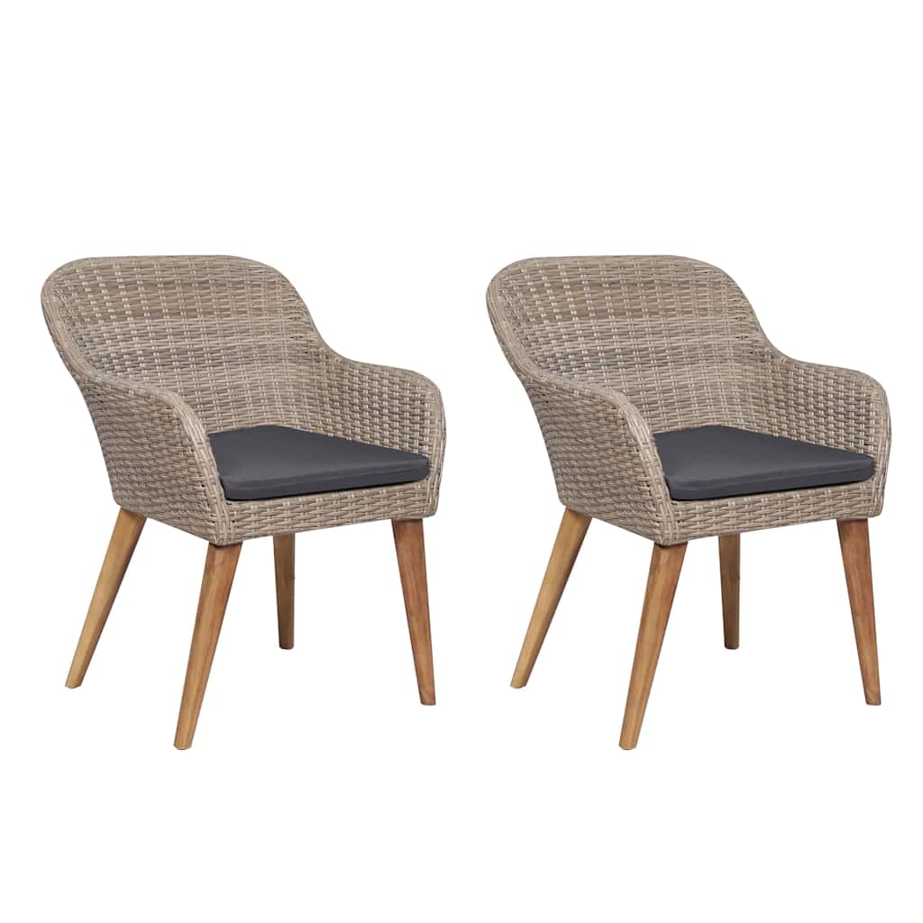 Gartenstühle mit Polstern 2 Stk. Poly Rattan Braun