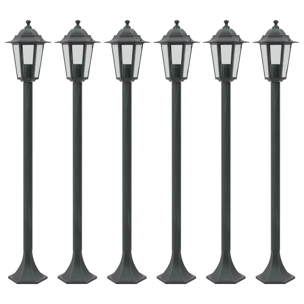 Garten-Pollerleuchte 6 Stk. E27 110 cm Aluminium Dunkelgrün