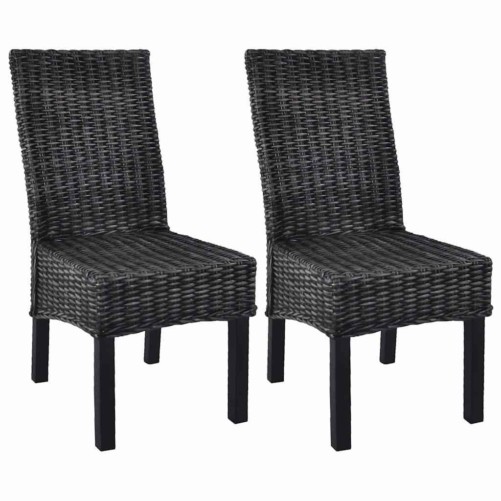Esszimmerstühle 2 Stk. Schwarz Kubu-Rattan und Mahagoniholz