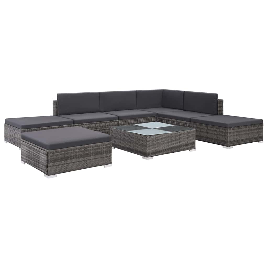 8-tlg. Garten-Lounge-Set mit Kissen Poly Rattan Grau