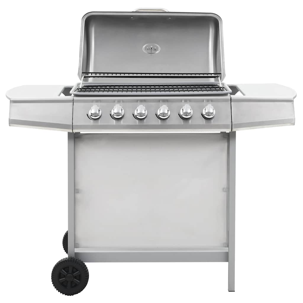 Gasgrill mit 6 Flammen Edelstahl Silbern