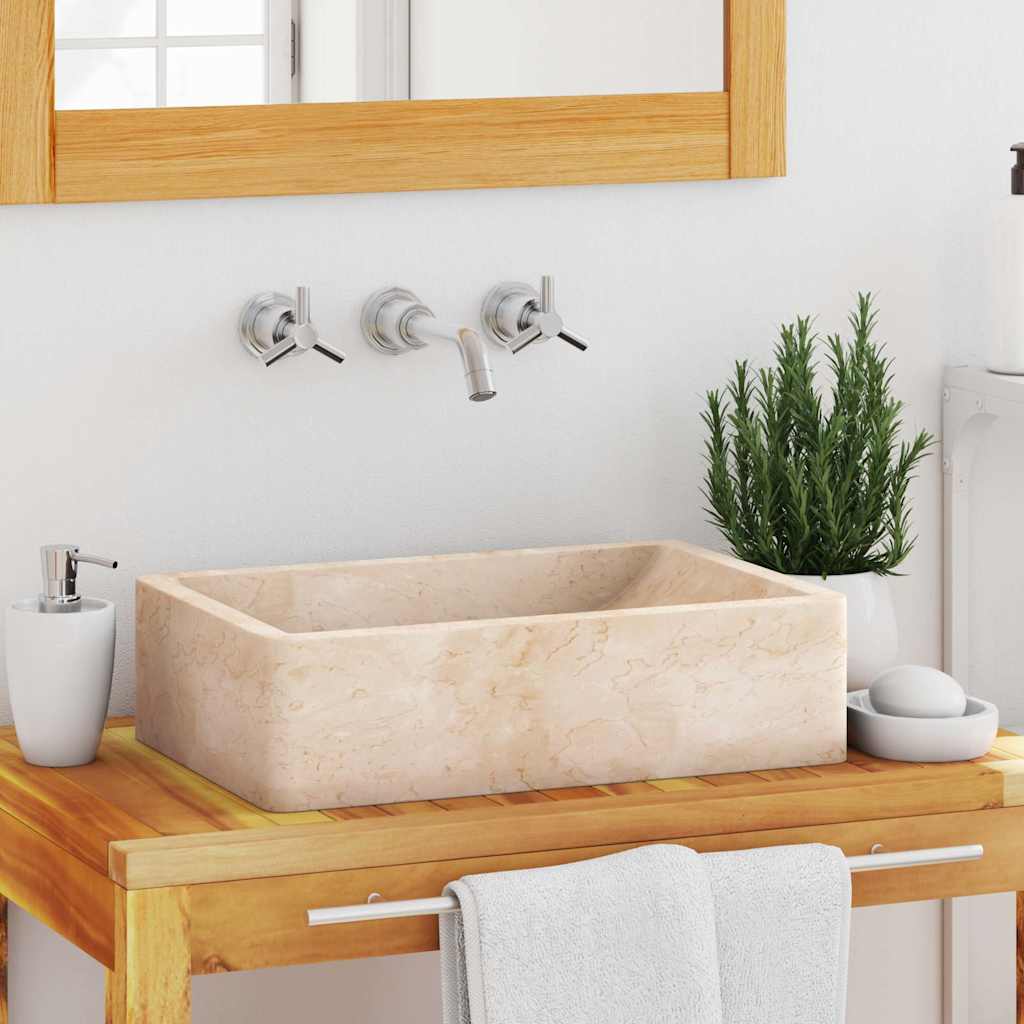 Waschbecken 45x30x12 cm Marmor Hochglanz-Creme