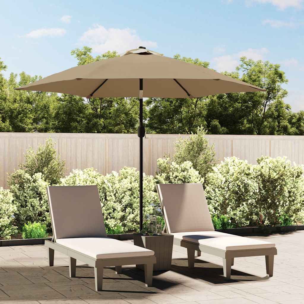Sonnenschirm mit LED-Leuchten und Stahlmast 300 cm Taupe