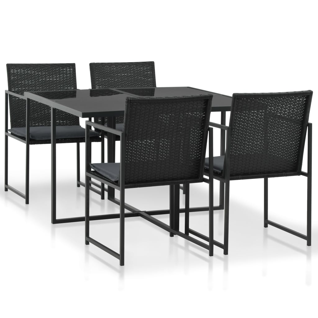5-tlg. Garten-Essgruppe mit Auflagen Poly Rattan Schwarz