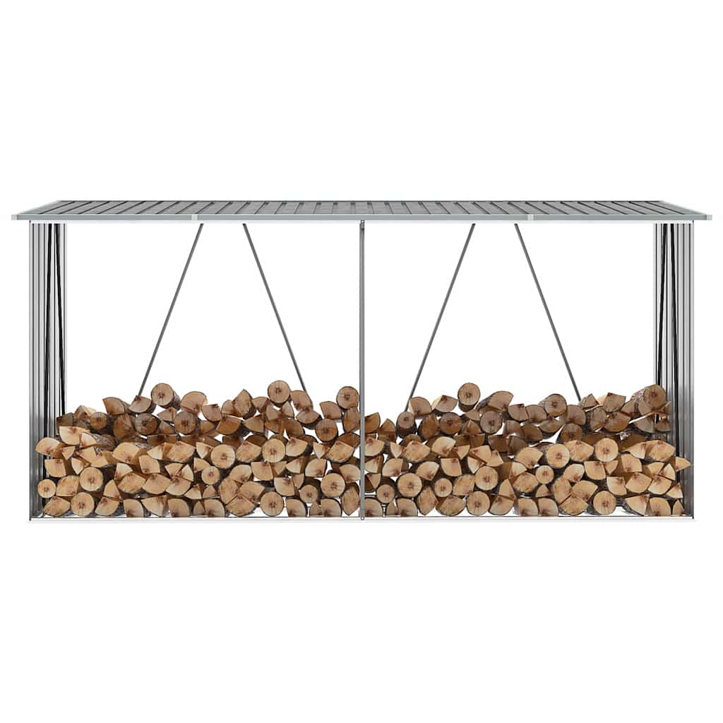 Brennholzlager aus verzinktem Stahl 330x84x152 cm Grau