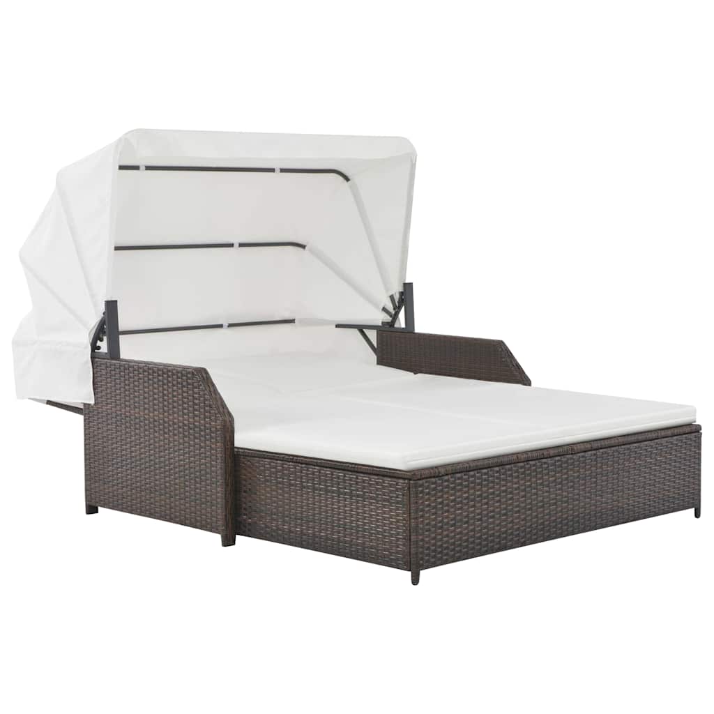 2-Personen-Sonnenliege mit Sonnendach Poly Rattan Braun