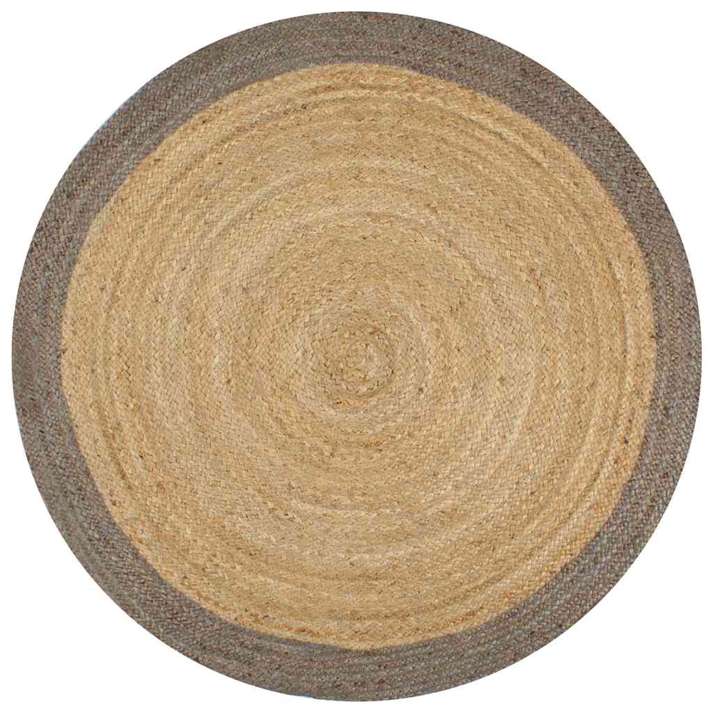 Teppich Handgefertigt Jute mit Grauem Rand 90 cm
