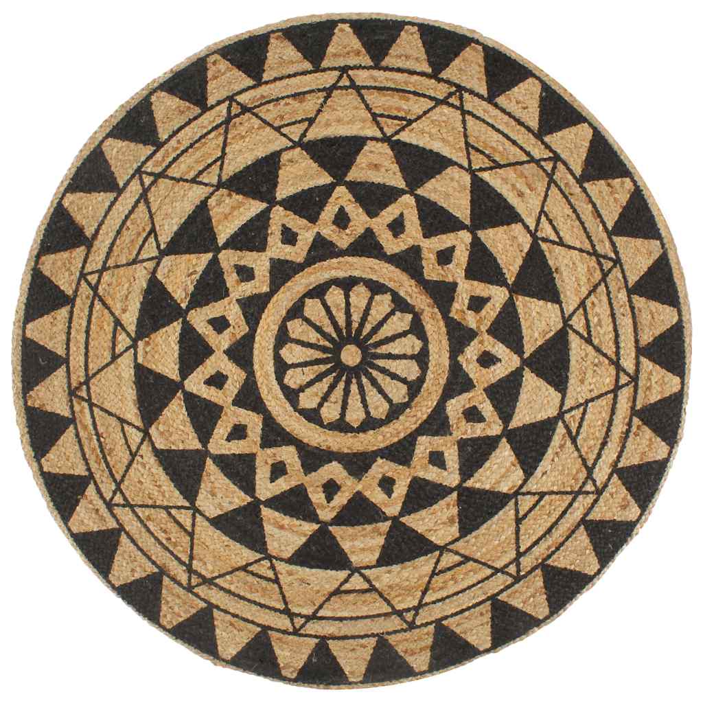 Teppich Handgefertigt Jute Schwarzer Druck 120 cm