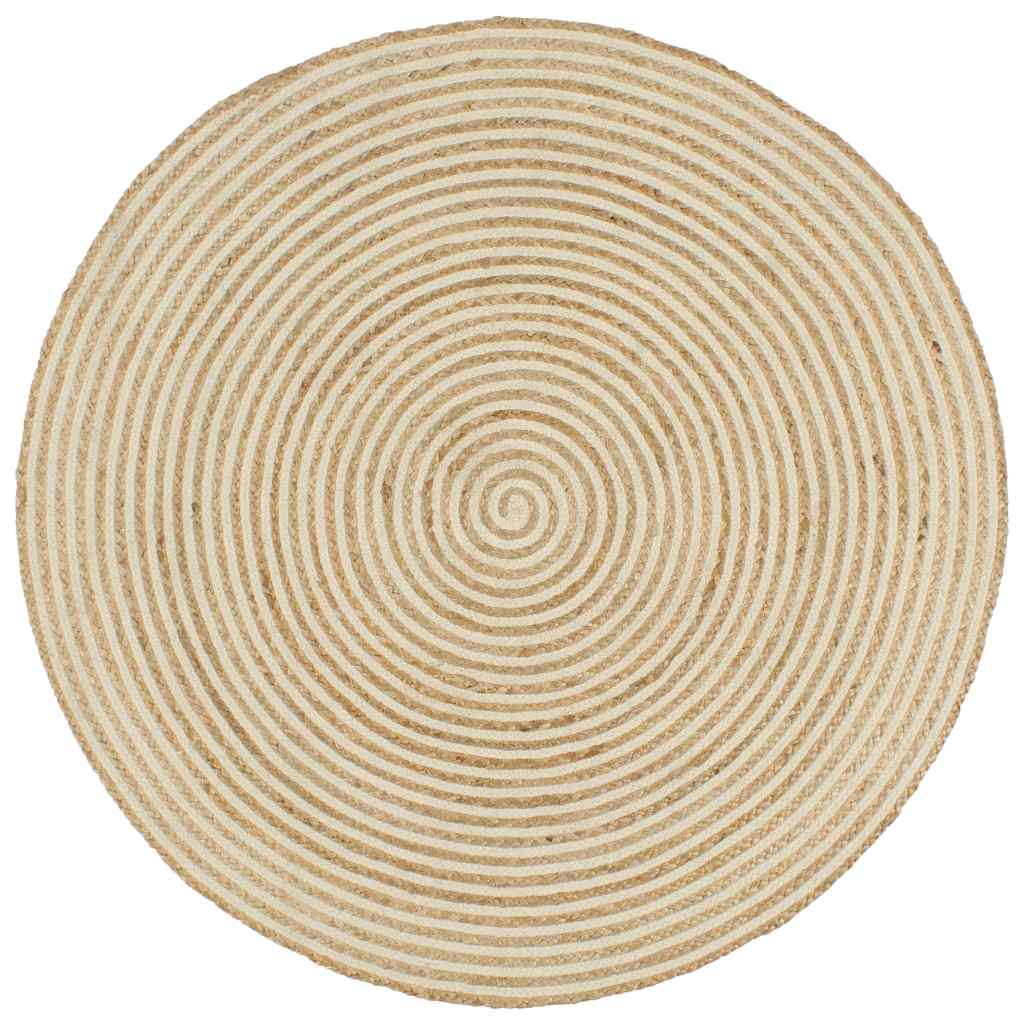 Teppich Handgefertigt Jute mit Spiralen-Design Weiß 90 cm