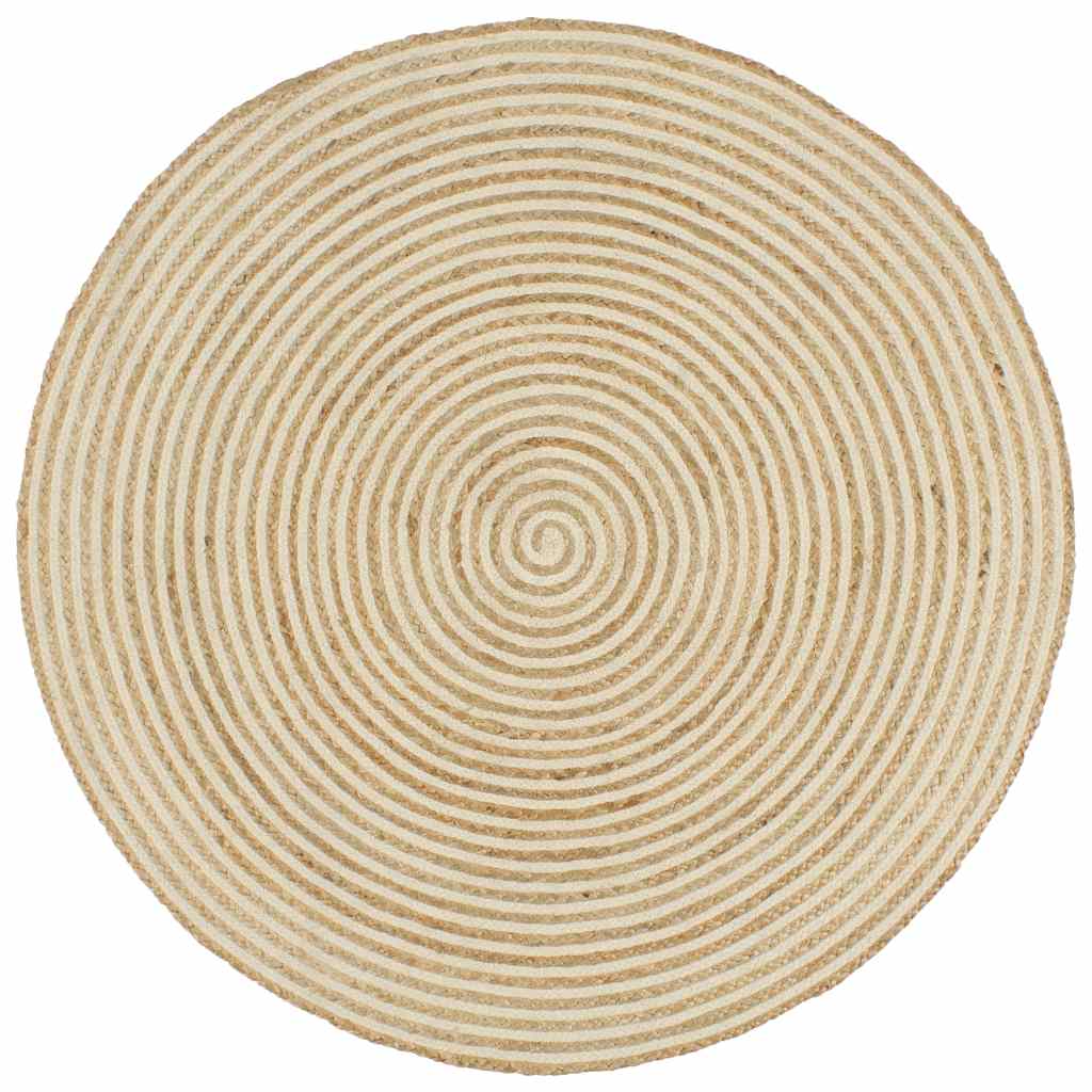 Teppich Handgefertigt Jute mit Spiralen-Design Weiß 150 cm