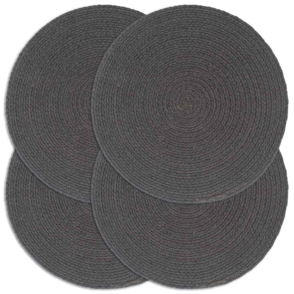 Tischsets 4 Stk. Dunkelgrau 38 cm Rund Baumwolle