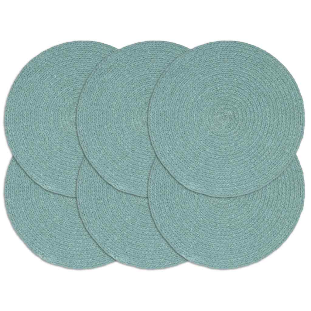 Tischsets 6 Stk. Grün 38 cm Rund Baumwolle