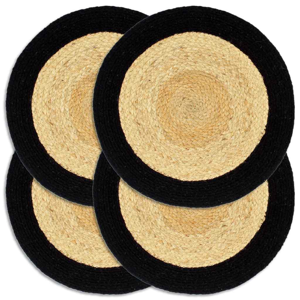 Tischsets 4 Stk. Natur und Schwarz 38 cm Jute und Baumwolle