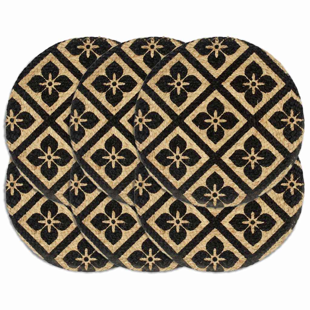 Tischsets 6 Stk. Schwarz 38 cm Rund Jute