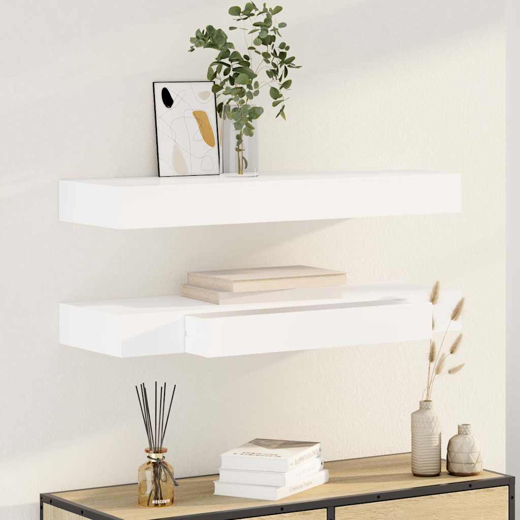 Wandregal Hängeregal mit Schubladen 2 Stk. Weiß 80 cm