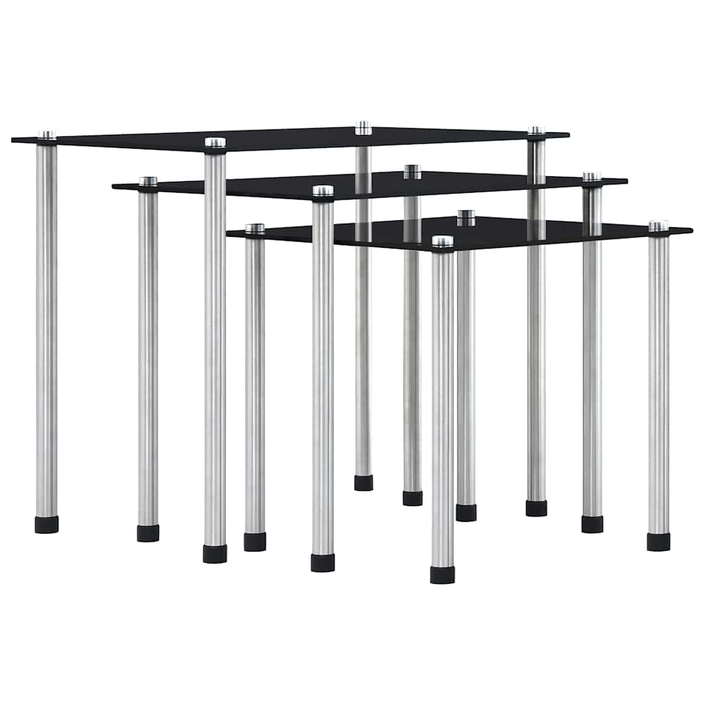 Satztische 3 Stk. Schwarz Hartglas