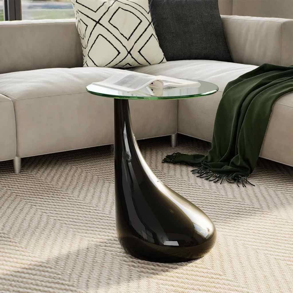 Couchtisch mit Runder Glasplatte Hochglanz Schwarz