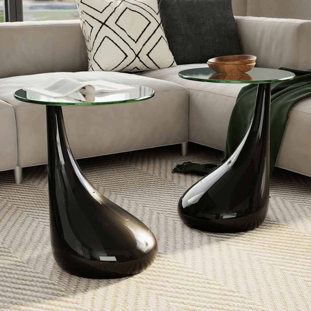 Couchtische 2 Stk. mit Runder Glasplatte Hochglanz Schwarz