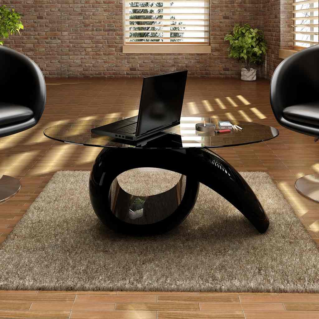 Couchtisch mit ovaler Glasplatte Hochglanz Schwarz