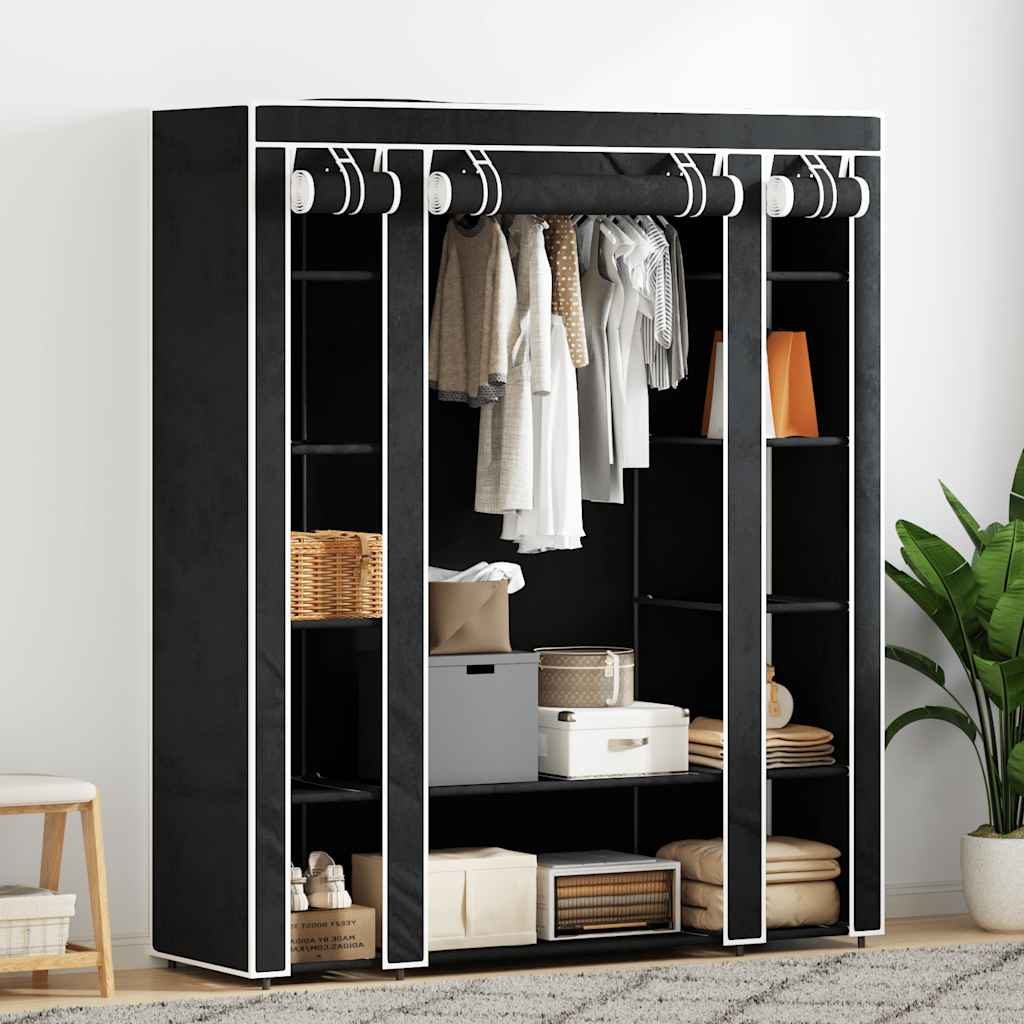 Stoffschrank mit Fächern Kleiderstangen 45×150×176 cm Schwarz