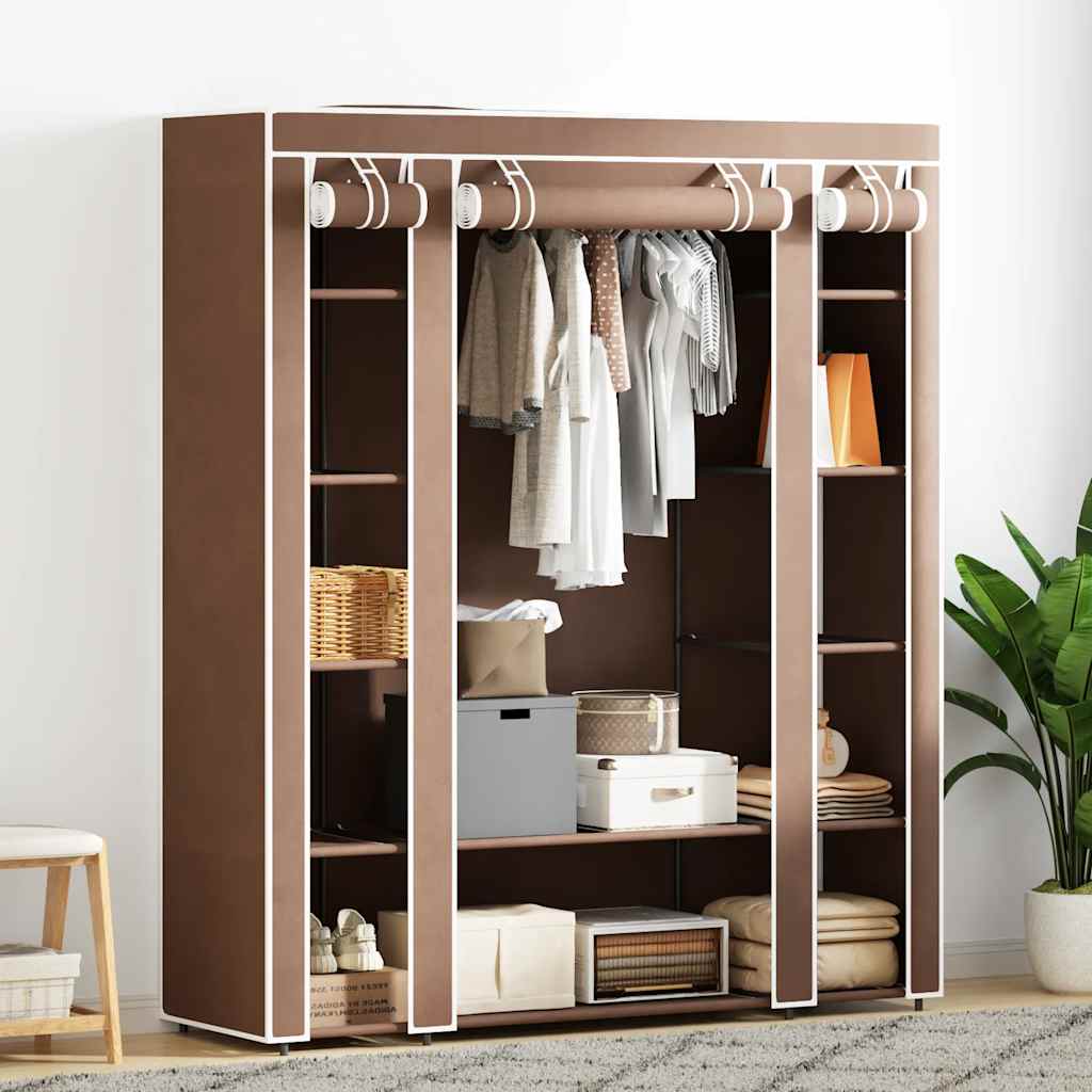 Stoffschrank mit Fächern und Stangen 45×150×176 cm Braun