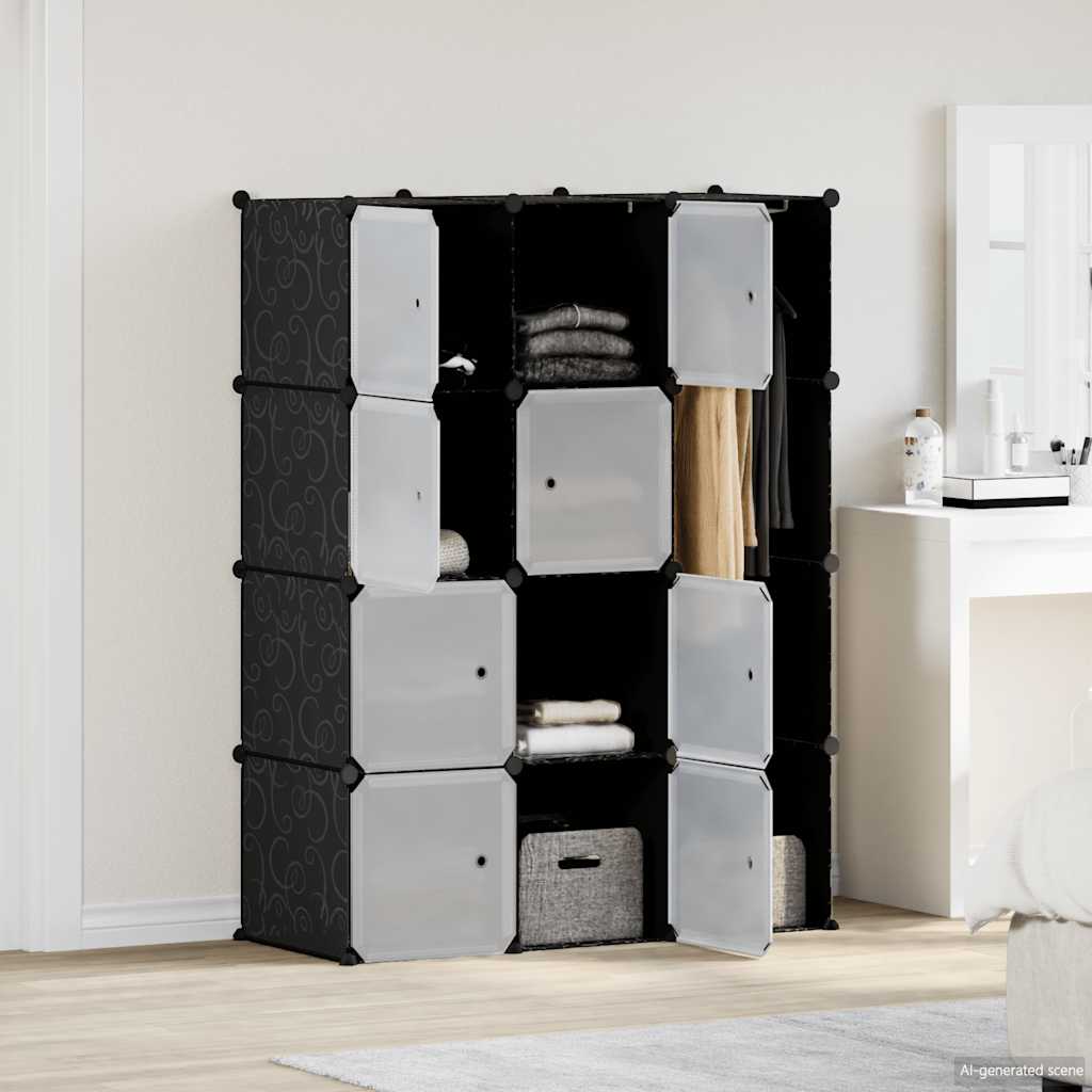 Modularer Schrank mit 9 Fächern 109x36,5x143cm Schwarz und Weiß