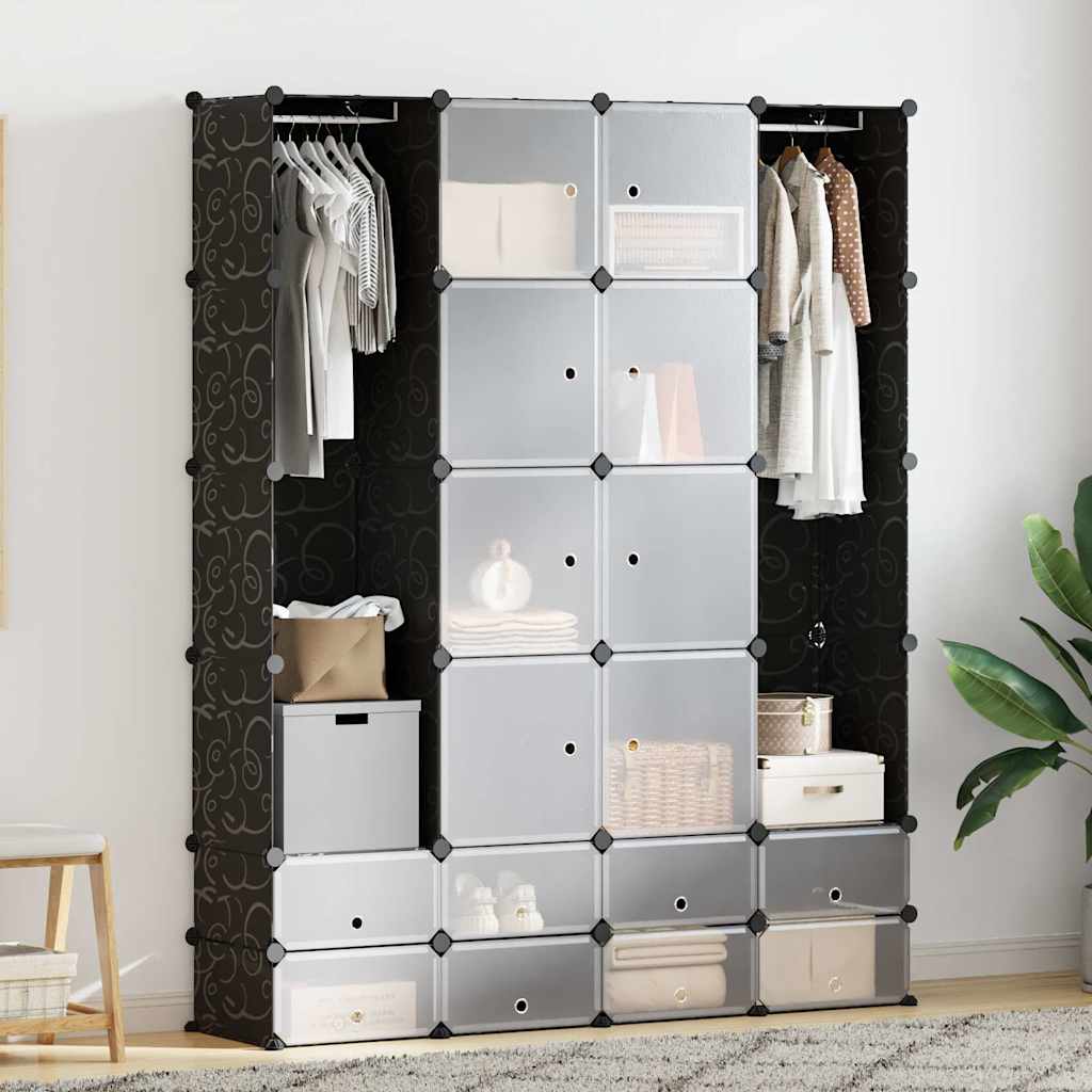 Modularer Schrank mit 18 Fächern schwarz/weiß 37x146x180,5cm