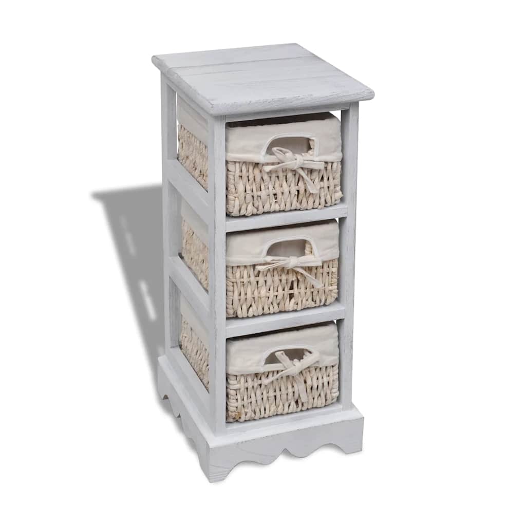 Holz-Schränkchen mit 3 Flechtkörben Weiß