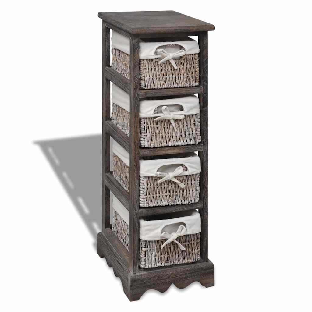 Korbregal Holz mit 4 Körben Braun