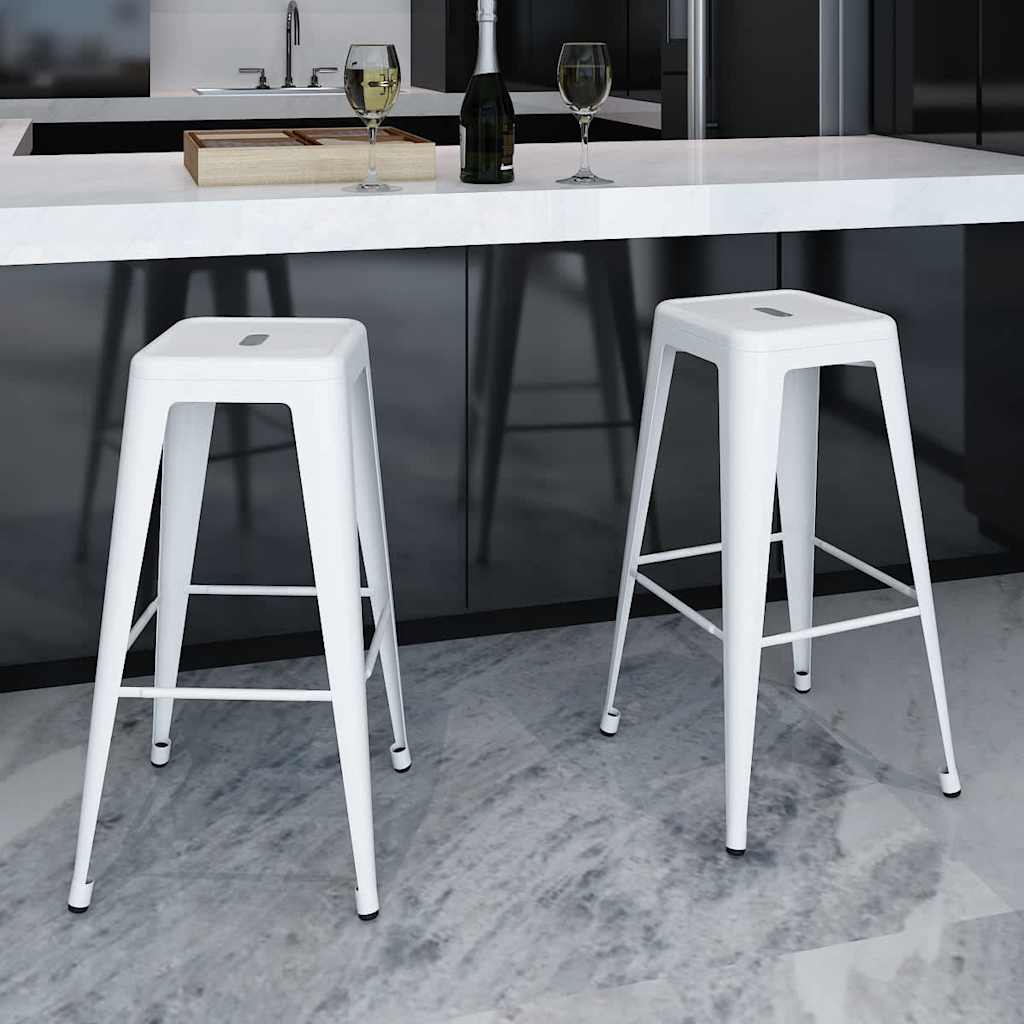 Barhocker 2 Stk. Weiß Stahl