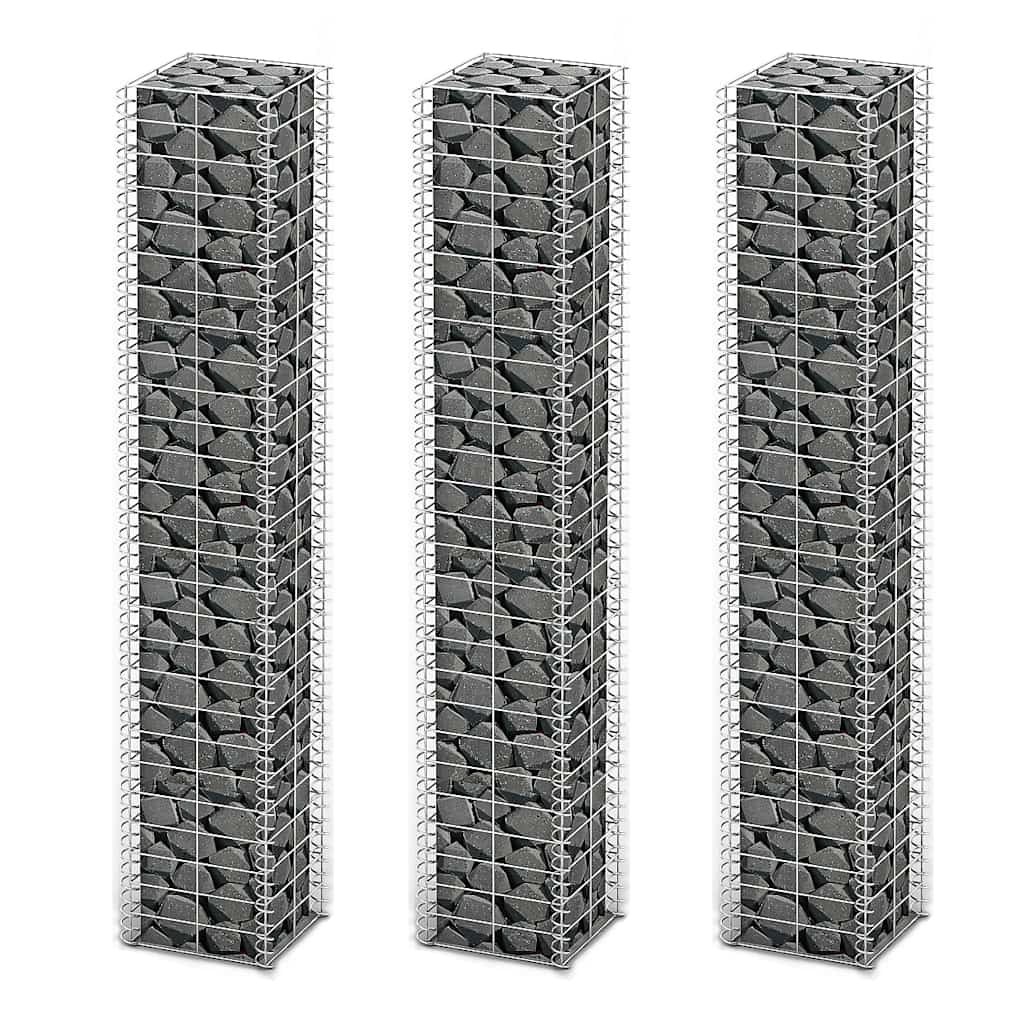 Gabionen-Set 3-tlg. Verzinkter Draht 25×25×150 cm