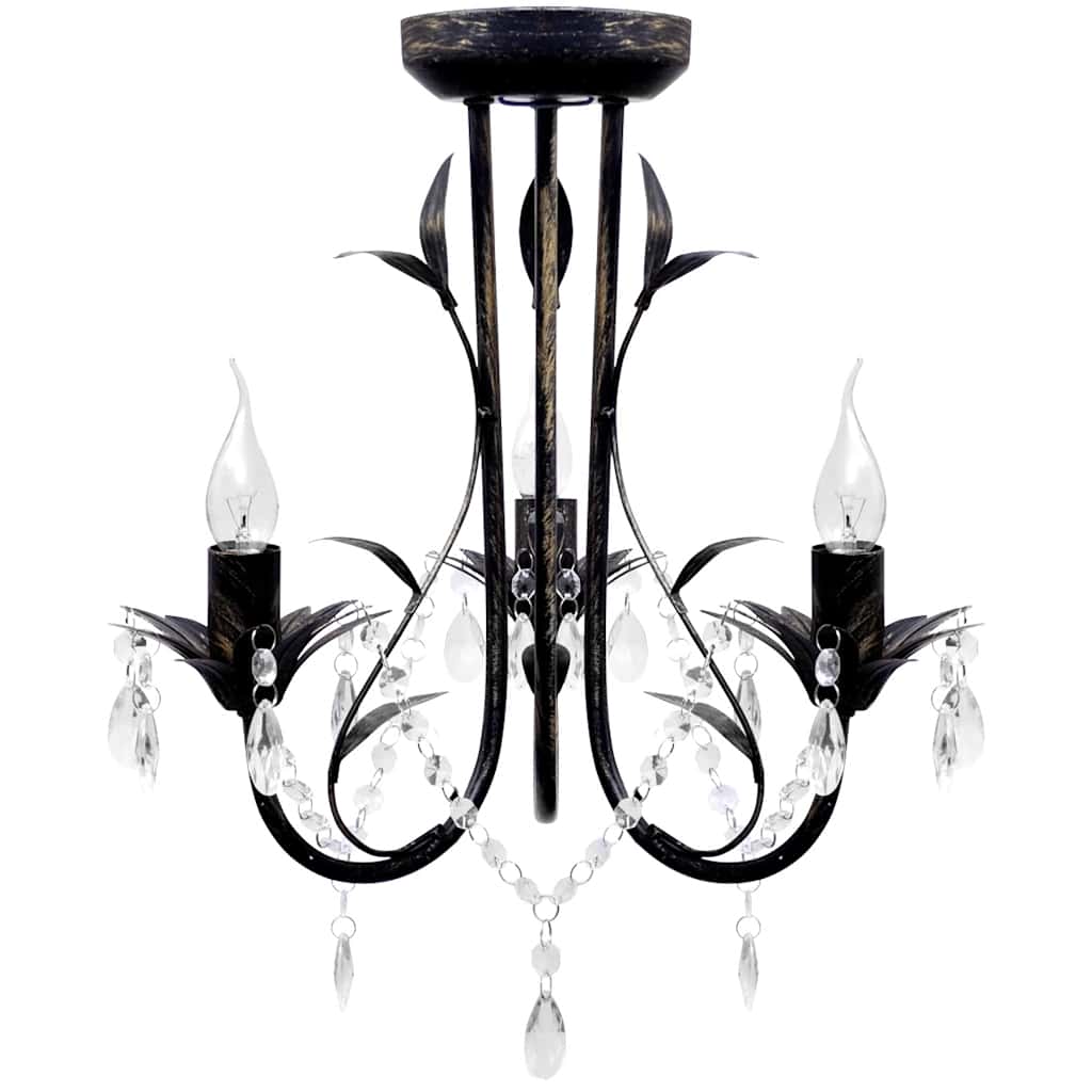 Decknlampe Art Novau mit Kristallperlen 3 x E14