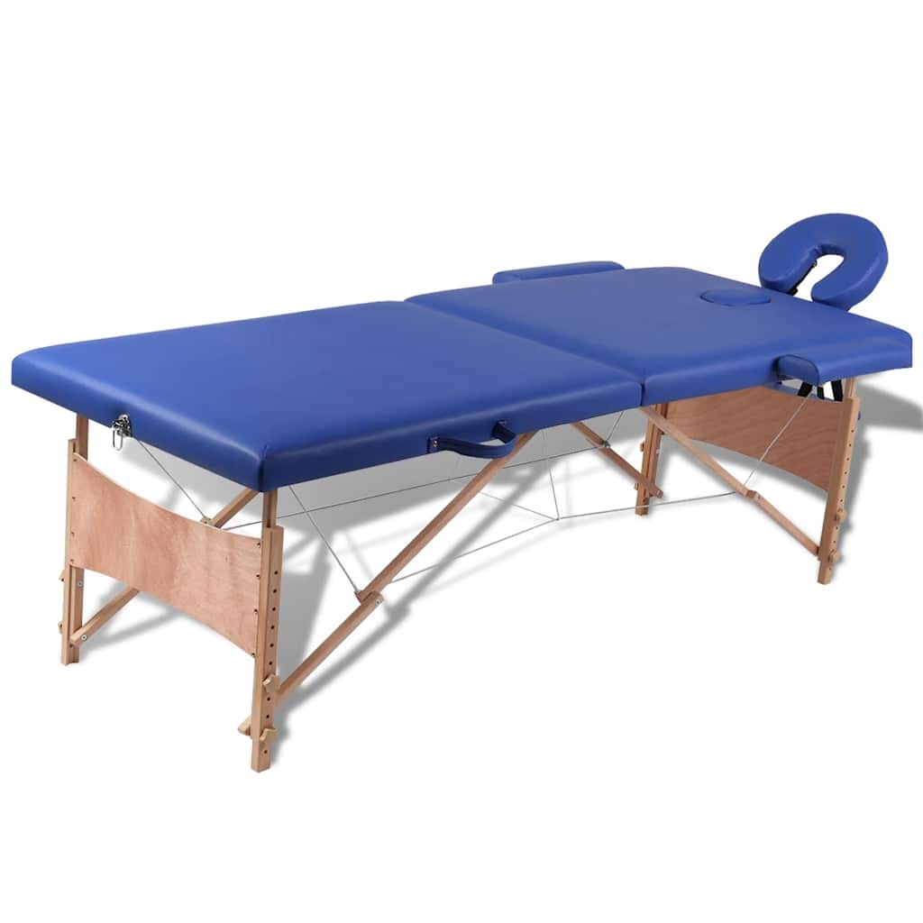 Massageliege Klappbar 2-Zonen mit Holzgestell Blau