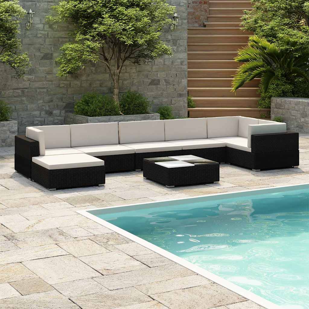 8-tlg. Garten-Lounge-Set mit Auflagen Poly Rattan Schwarz