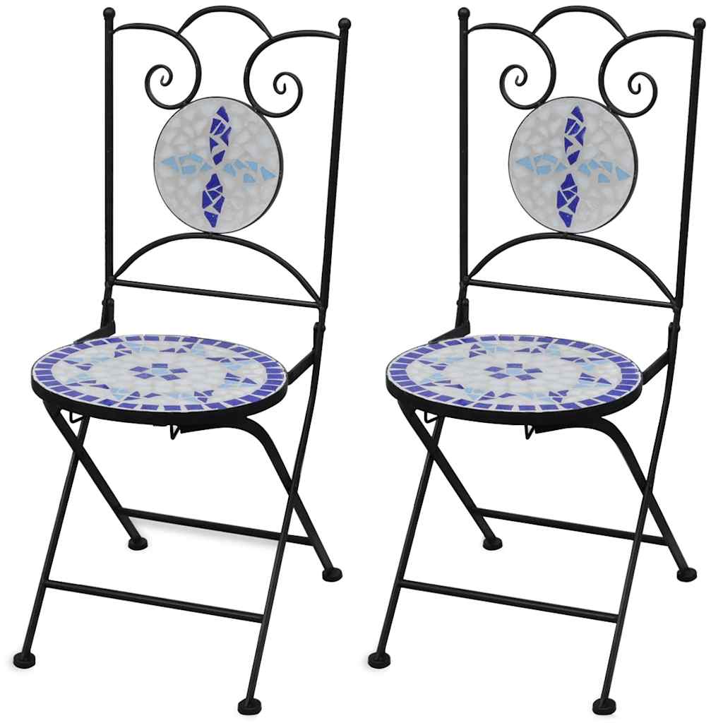 Klappstühle, 2 Stück, Keramik, blau und weiß