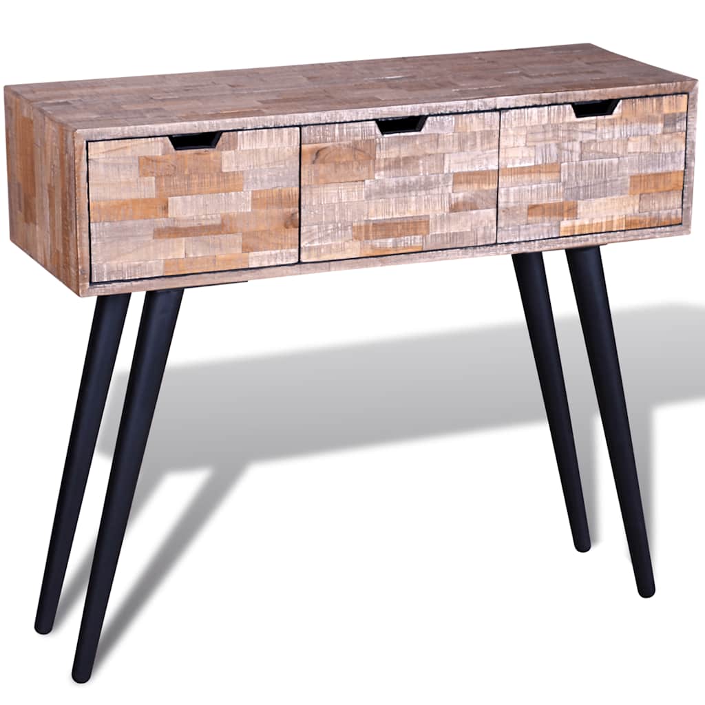 Konsolentisch mit 3 Schubladen Altholz Teak